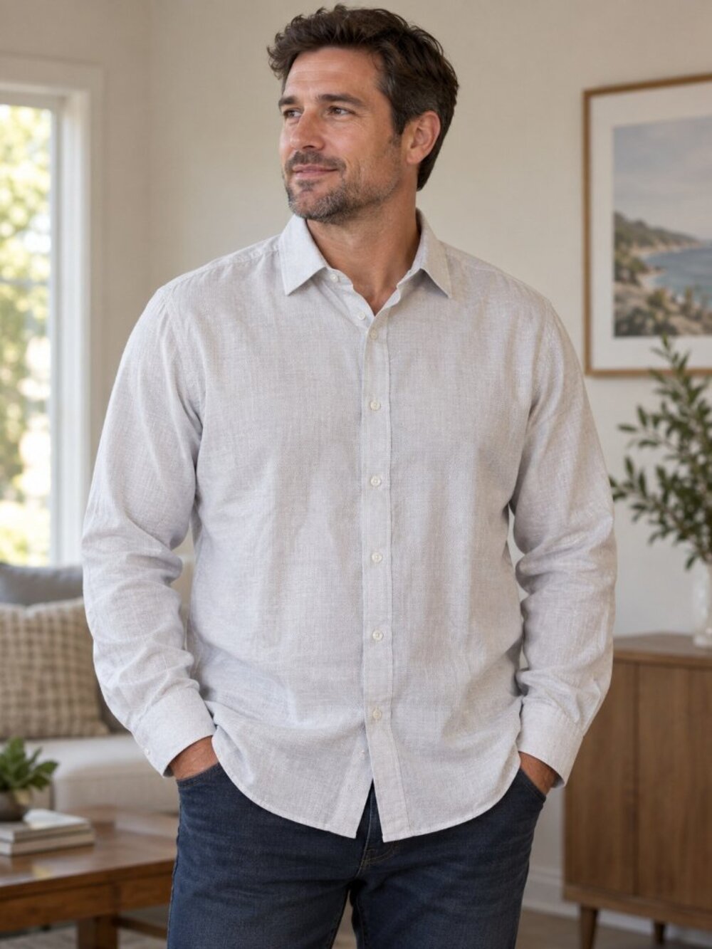 Stone Rose Dobby Linen Button Shirt Men's Xxxl NWT Grey